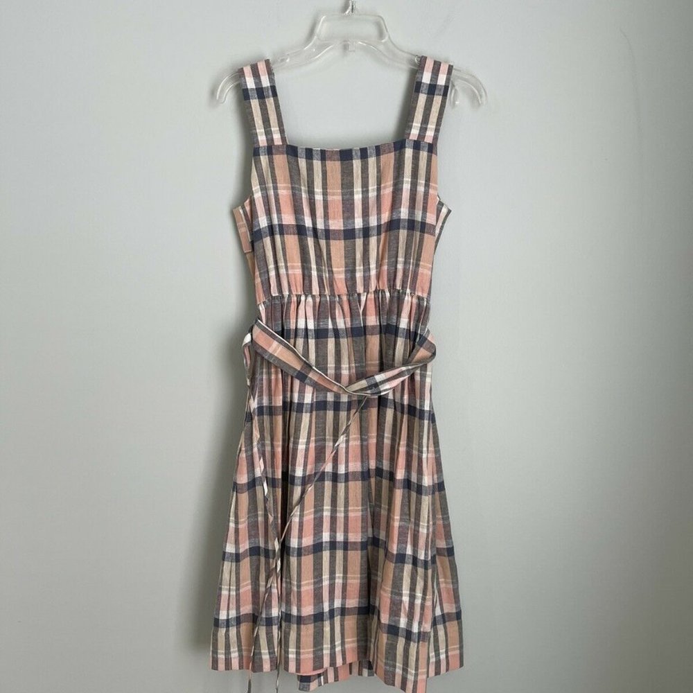 New Gal Meets Glam Peach Plaid Sleeveless Button Front Peyton Dress - Picture 3 of 7